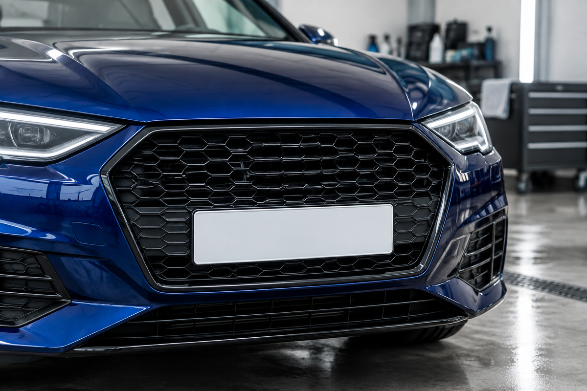 Blue audi showing number plates