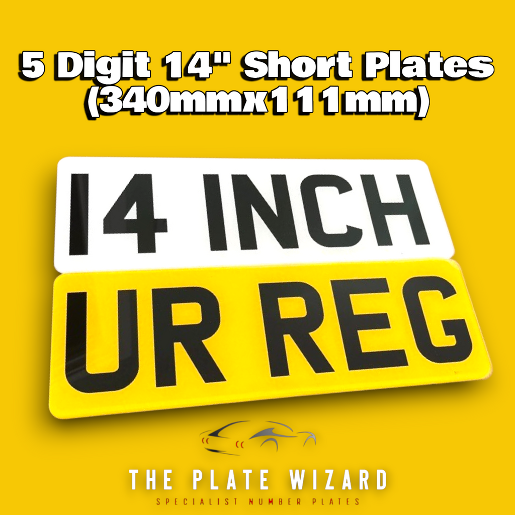 14" 5 Digit Shortened Standard & Metro Font Printed Number Plates (340x111)