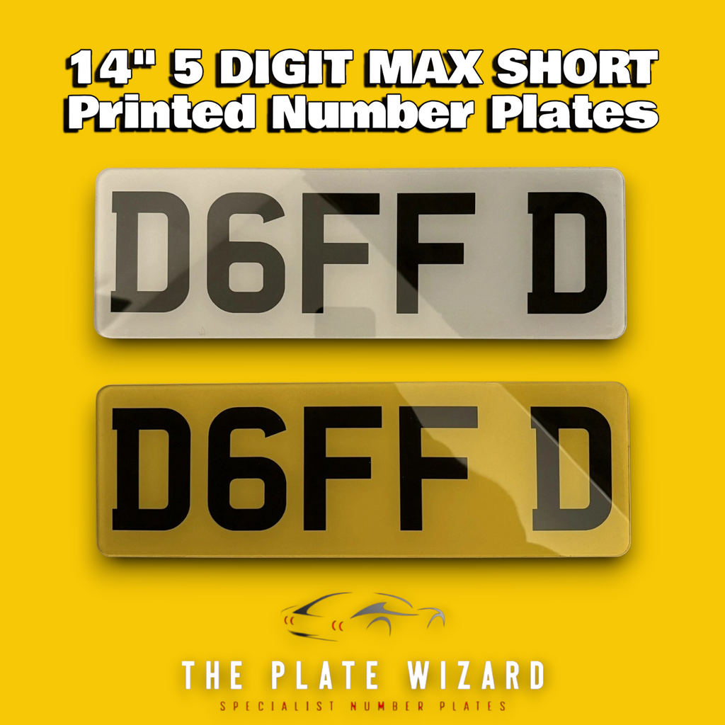 14" 5 Digit Shortened Standard & Metro Font Printed Number Plates (340x111)