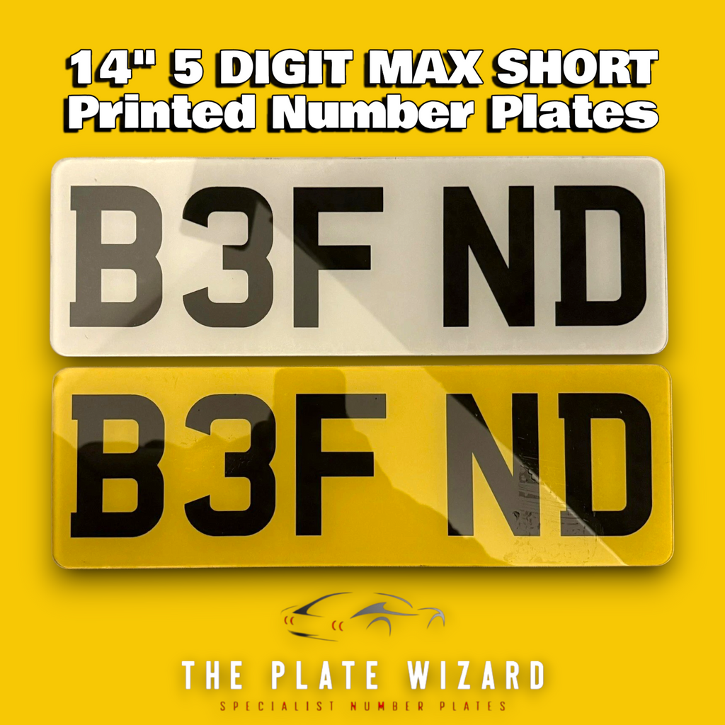 14" 5 Digit Shortened Standard & Metro Font Printed Number Plates (340x111)