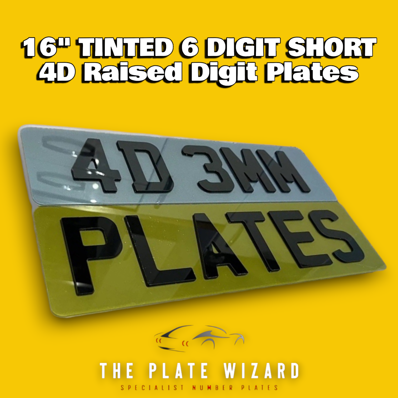 TINTED 16" 6 Digit 4D Raised Digit Standard Font Number Plates (406x111)