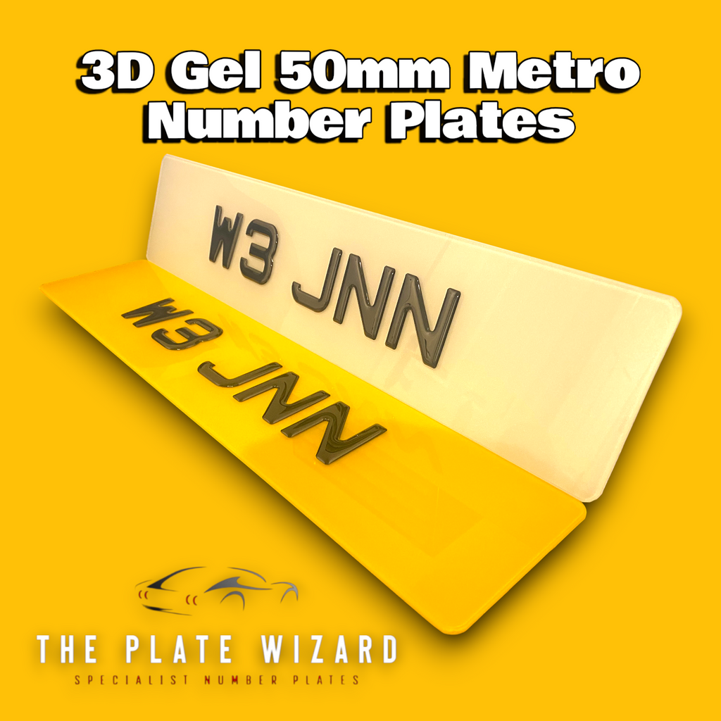 3d gel 50mm metro font number plates made locally in northern ireland - NI