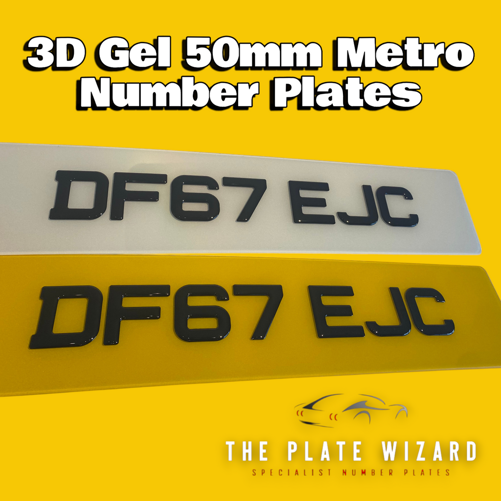 3d gel 50mm metro font number plates made locally in northern ireland - NI
