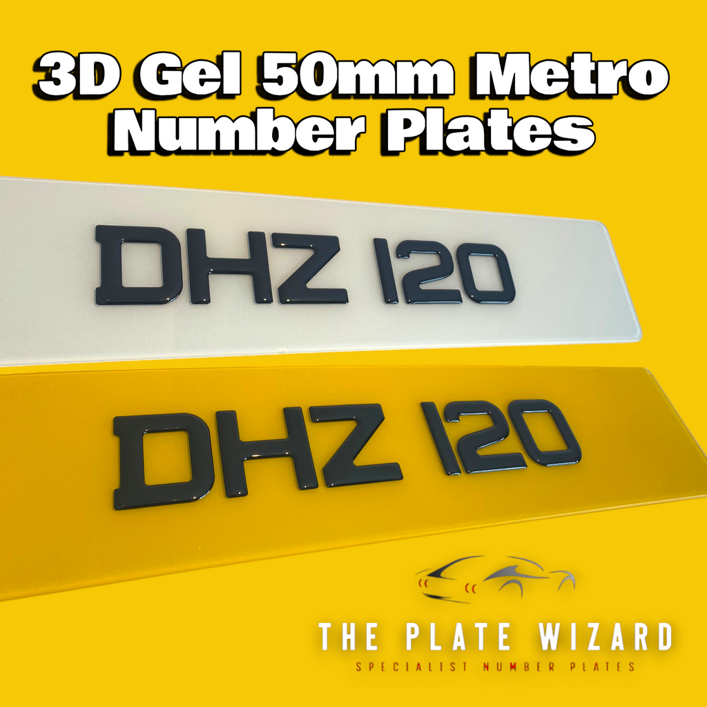 3d gel 50mm metro font number plates made locally in northern ireland - NI
