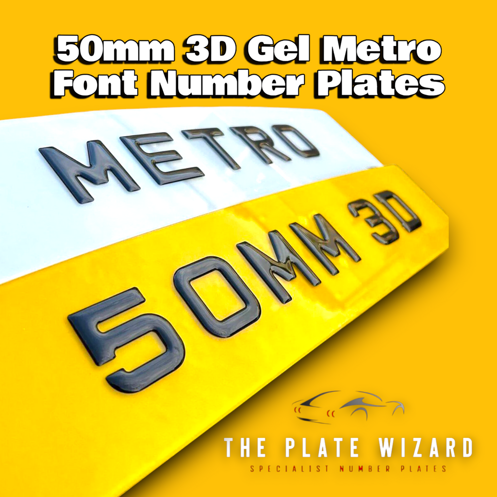 3D Gel 50mm Metro Font Number Plates