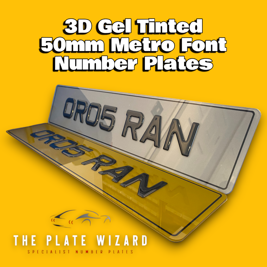 Tinted with border 3d gel 50mm metro font number plates made locally in northern ireland - NI