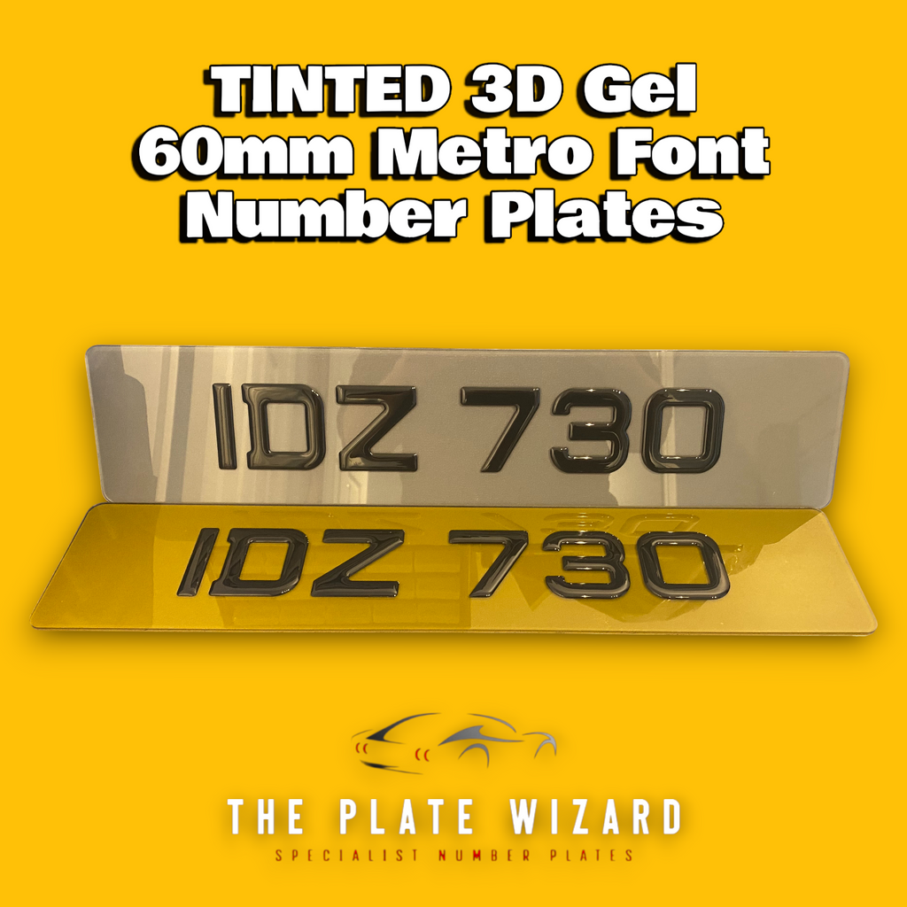 Tinted 60mm 3D Gel metro font number plates made locally in northern ireland