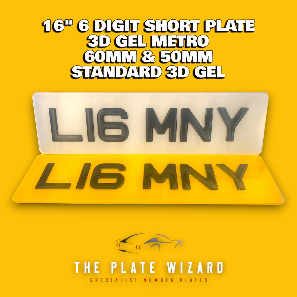 16" Shortened Number Plate - 3D Gel in standard, 60mm and 50mm sizes. Made in northern ireland - ni