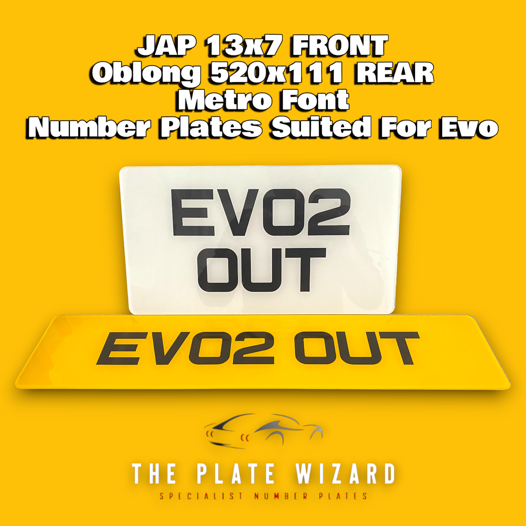 Front Jap plate 13x7 & standard onlong 50x111 Rear plate for Mitsubishi Evo 5, 6, 7, 8, 9, 10