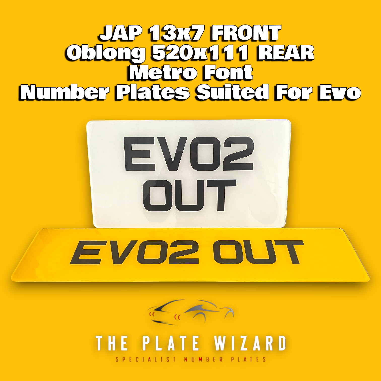 Front Jap plate 13x7 & standard onlong 50x111 Rear plate for Mitsubishi Evo 5, 6, 7, 8, 9, 10