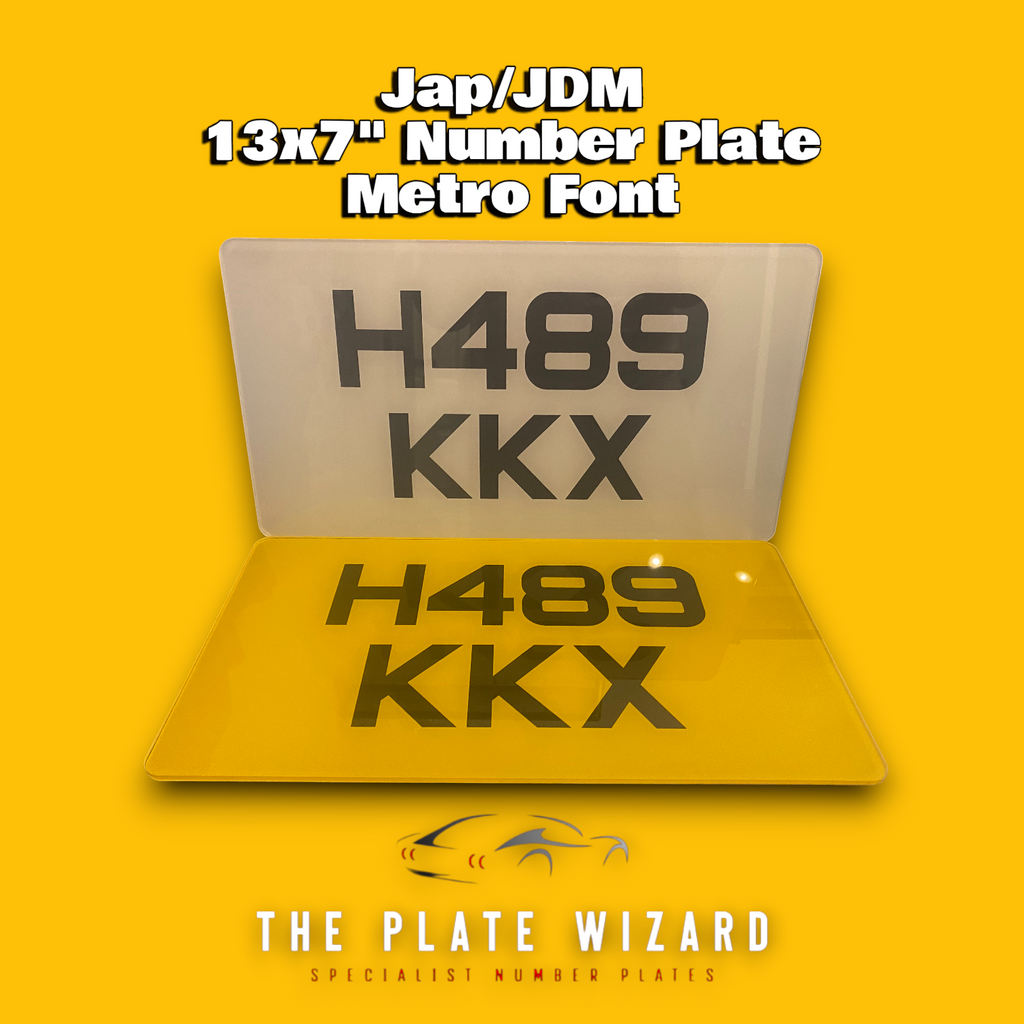 Jap/JDM number plates in 13x7" size for japanese cars. In metro font made locally in northern ireland - NI