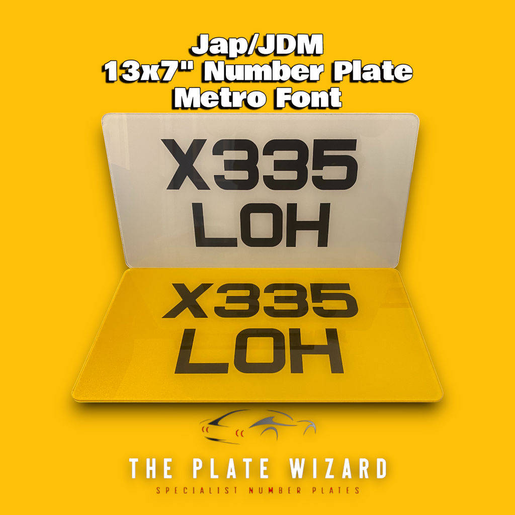 Jap/JDM number plates in 13x7" size for japanese cars. In metro font made locally in northern ireland - NI