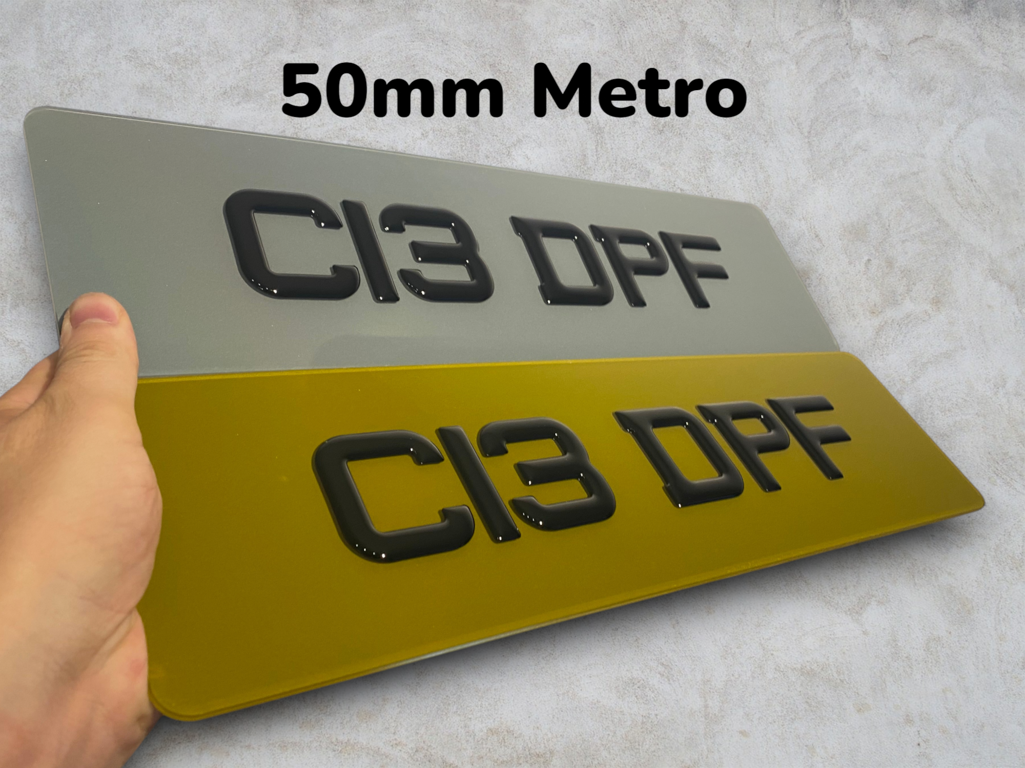 TINTED 16" 6 Digit 3D Gel Metro Font & Standard Font Number Plates (406x111)