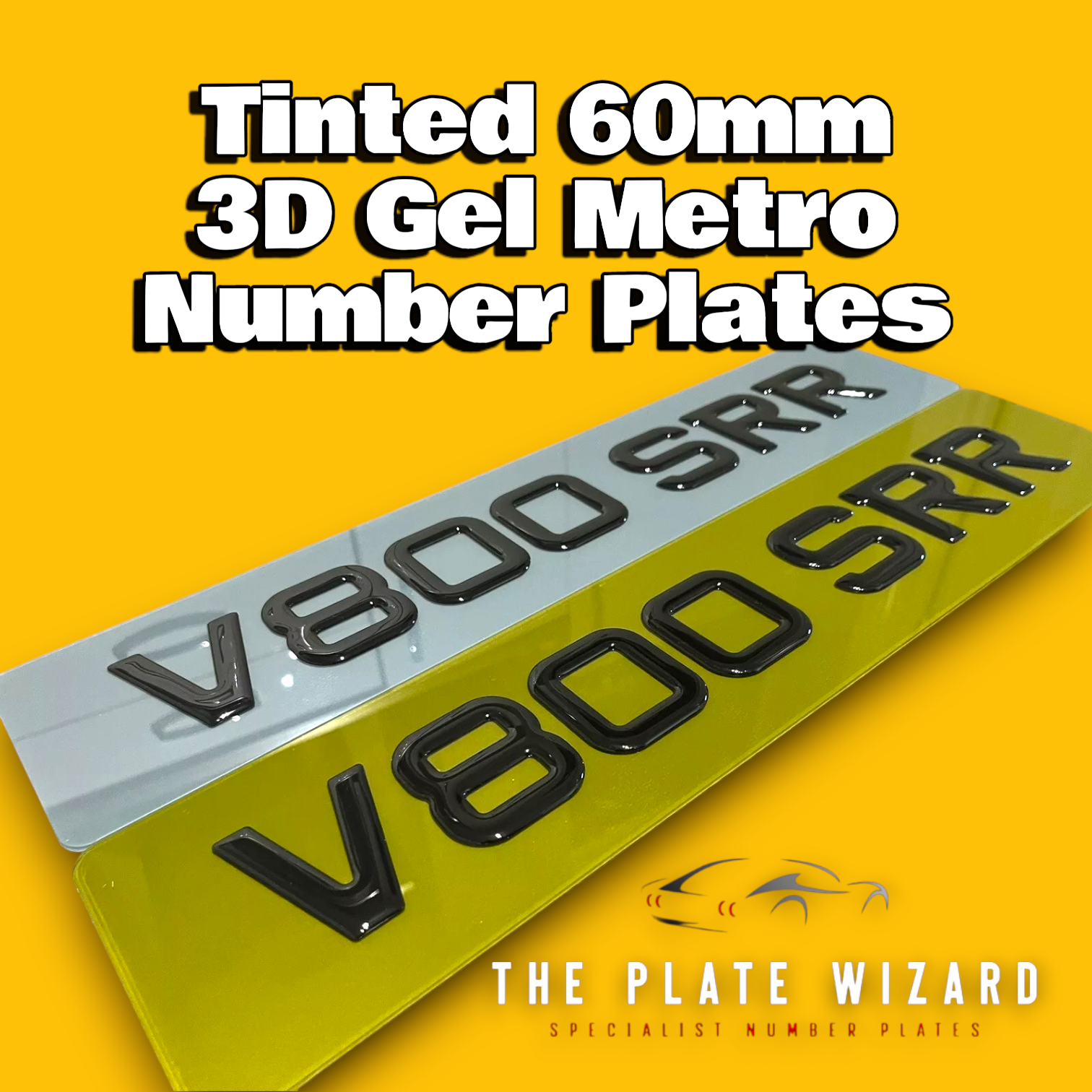 Tinted metro font show plates with dark finish in size 60mm for custom vehicles in northern ireland
