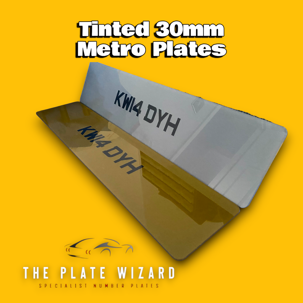 Tinted 30mm metro font number plates made locally in northern ireland