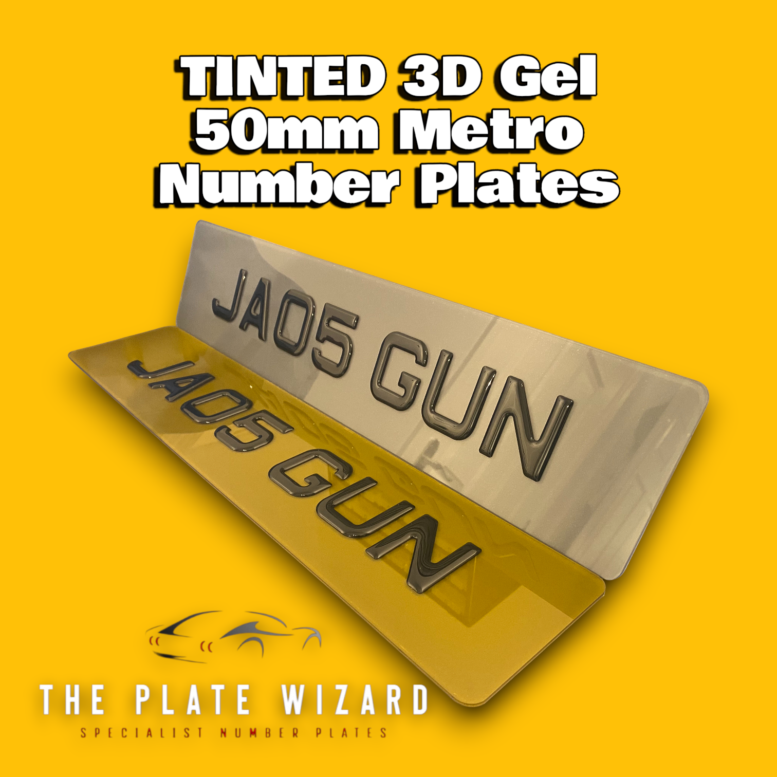 Tinted 3d gel 50mm metro font number plates made locally in northern ireland - NI