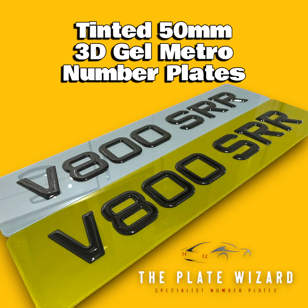 TINTED 50mm 3D Gel Metro Font Number Plates