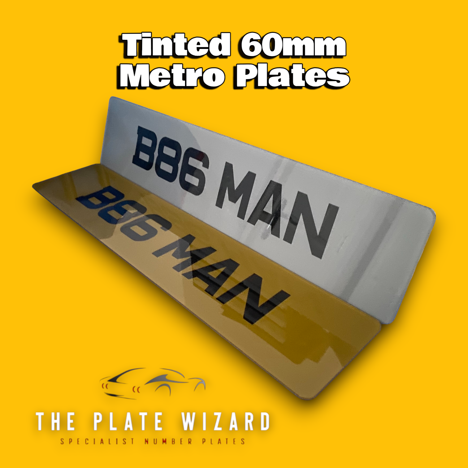 Tinted 60mm metro font number plates made locally in northern ireland