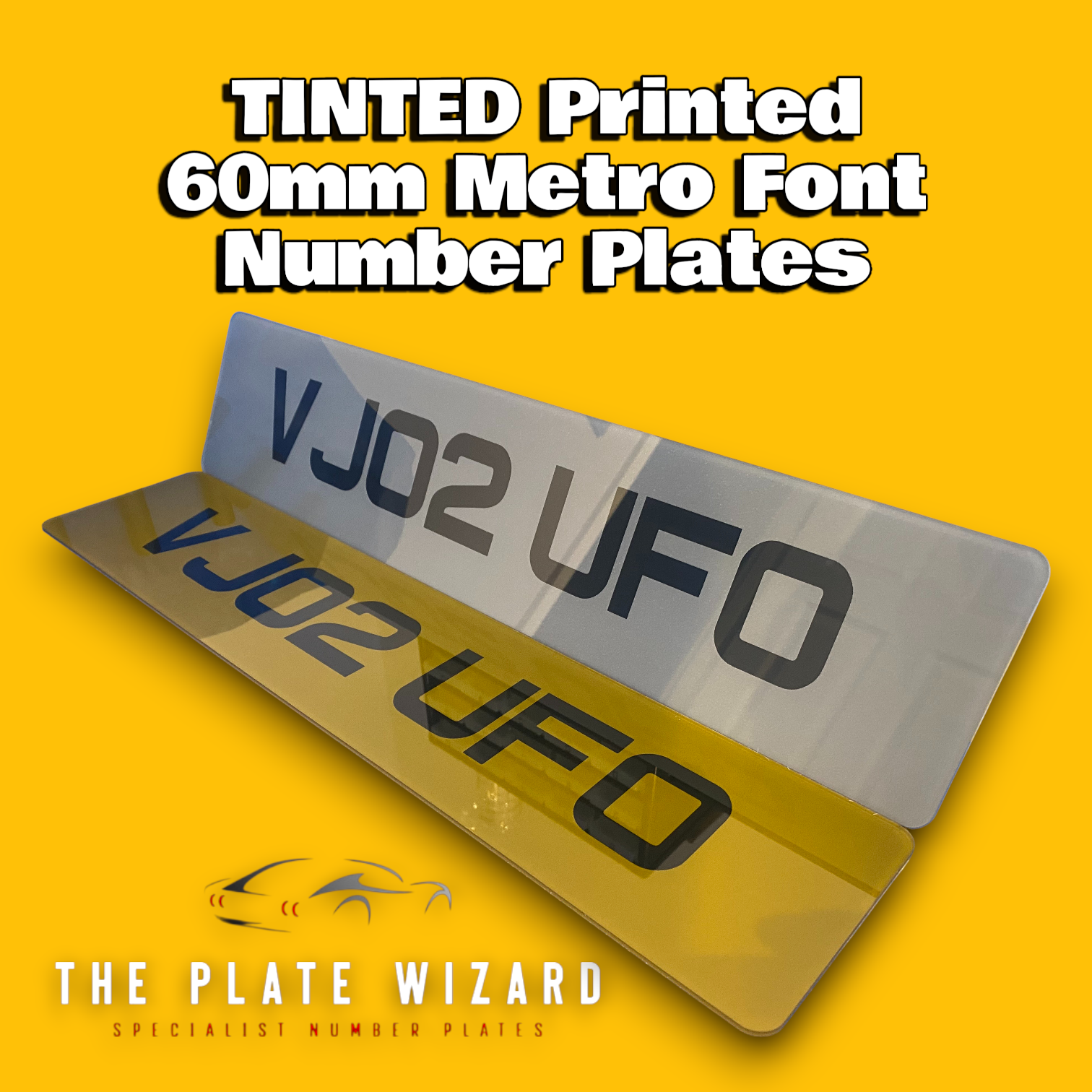 Tinted 60mm metro font number plates made locally in northern ireland